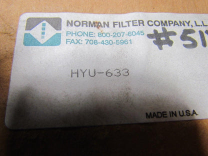 NORMAN Filter Co HYU-633 Hydraulic Filter Element NEW