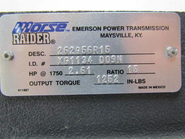 Emerson Morse Raider 262Q56R15 Worm Gear Box Speed Reducer 15:1 Ratio 2.61 HP RH