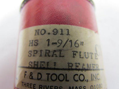 F&D TOOL No 911 Spiral Flute Shell Reamer 1.555 tool dia. HSS Approx 3" OAL USA