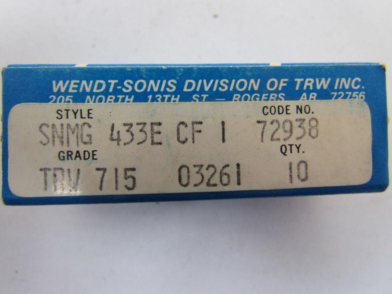 TRW SNMG 433E CF 03261 72938 Carbide Insert Grade TRW 715 Box of 10pcs