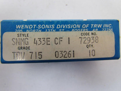 TRW SNMG 433E CF 03261 72938 Carbide Insert Grade TRW 715 Box of 10pcs