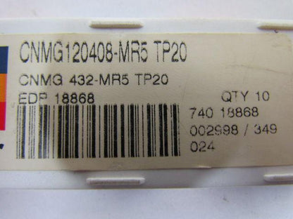 Seco Carboloy CNMG 432-MR5 TP20 Carbide Insert Grade TP20 Secolor Box of 10pcs