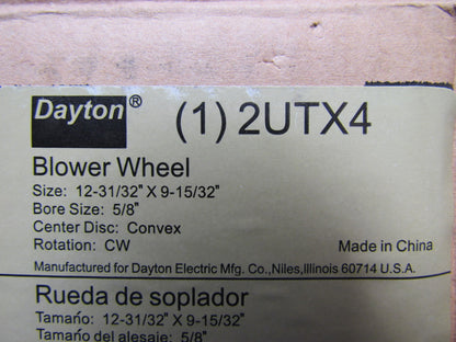 Dayton 2UTX4 Steel Blower Wheel Forward Curve Double Inlet 13" Dia 9" Wide