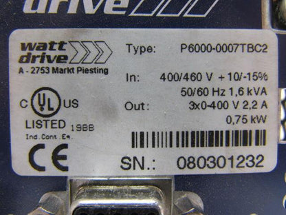 ProfiLine Watt Drive Inverter 400/460V 1.6Kva Input 0-400V 2.2A 3Ph Output .75KW