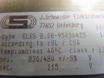 J.Schneider GmbH ELES 2.0B-950504T5 Transformer 1700VA 230/480V Pri 115V Sec