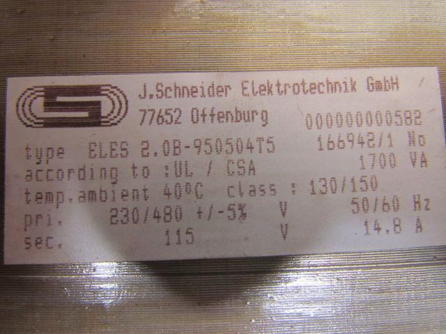 J.Schneider GmbH ELES 2.0B-950504T5 Transformer 1700VA 230/480V Pri 115V Sec