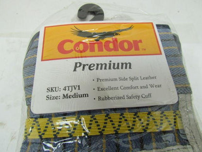 Condor 4TJV1 Size Medium Premium Leather Palm Gloves Cow Split Grey 12 Pair