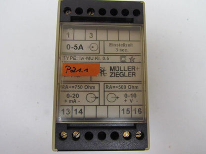 Muller Ziegler IW-MU KI. 0.5 Module 0-5A 0-20 MA 0-10V DIN Rail Mount
