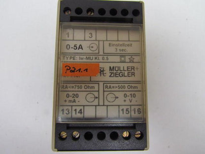 Muller Ziegler IW-MU KI. 0.5 Module 0-5A 0-20 MA 0-10V DIN Rail Mount