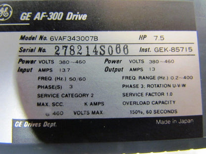 General Electric 6VAF343007B AF-300B 3-Phase AC Drive 7.5Hp 380-460V 13A Output