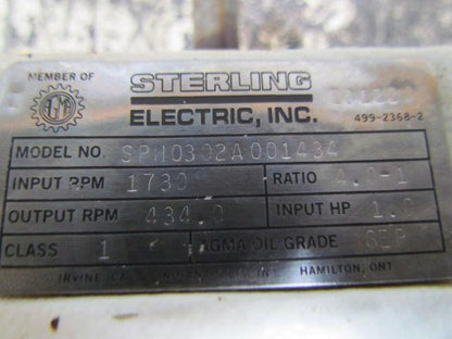Sterling Electric SPH0302A001434 Inline Gearbox Speed Reduce 4:1 Ratio 460V 3PH