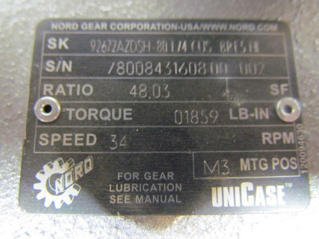 Nord SK92672AZDSH Right Angle Shaft Mount 1Hp Gearbox Speed Reduser Bevel 48.3:1