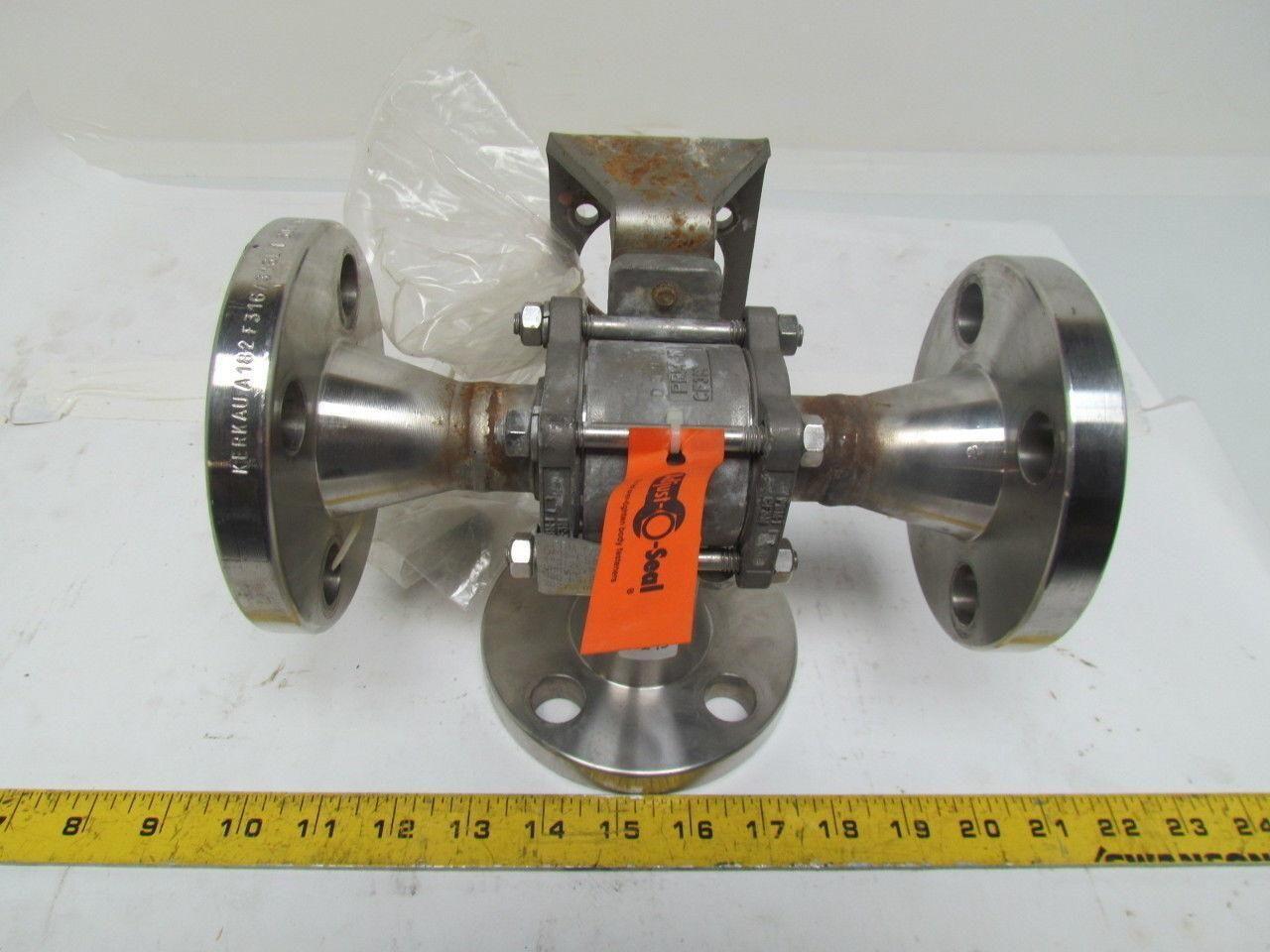 PBM DPH-E5M-L10-02A 1" Stainless Steel 3-Way Flanged Valve w/Actuator Bracket