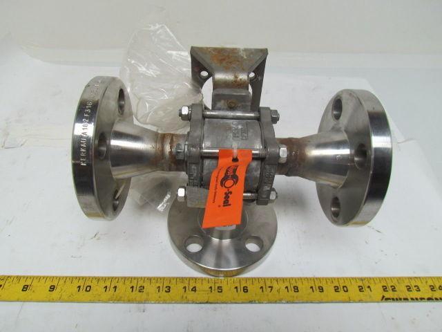 PBM DPH-E5M-L10-02A 1" Stainless Steel 3-Way Flanged Valve w/Actuator Bracket