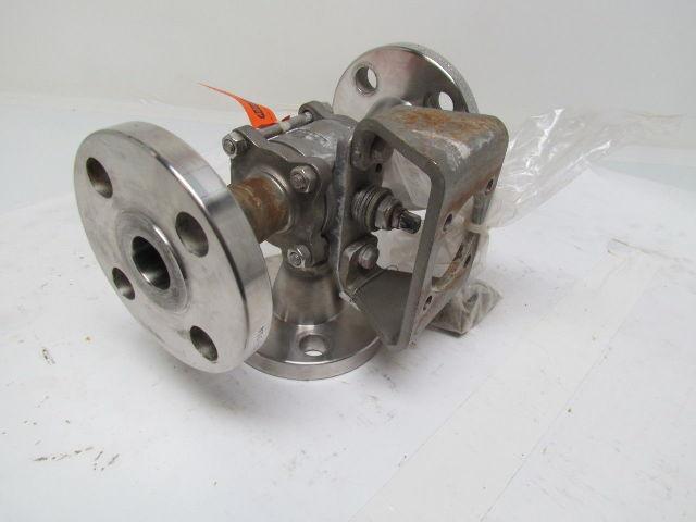 PBM DPH-E5M-L10-02A 1" Stainless Steel 3-Way Flanged Valve w/Actuator Bracket