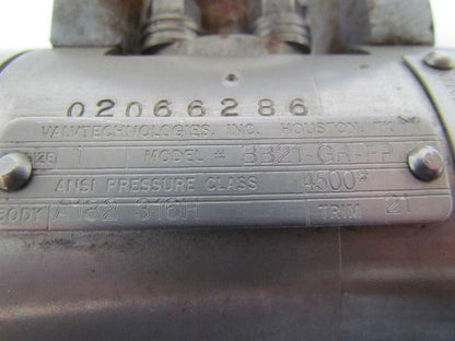 Valvtechnologies BB21-GR-FP Stainless Steel Size 1 Forged High Pressure Valve