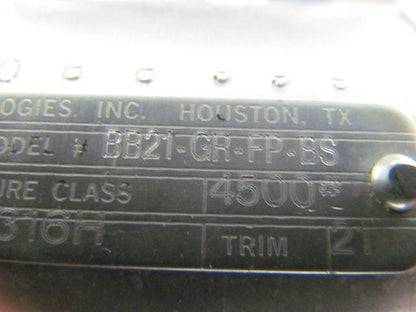 Valvtechnologies BB21-GR-FP-BS Stainless Steel Size 1 Forged High Pressure Valve