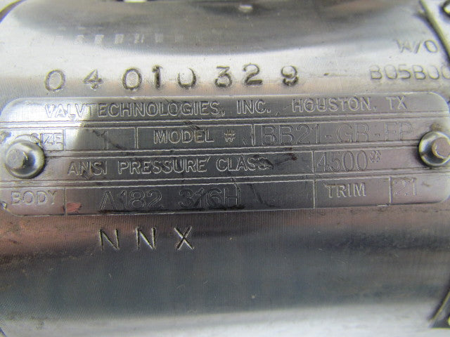 Valvtechnologies BB21-GR-FP Stainless Steel Size 1 Forged High Pressure Valve