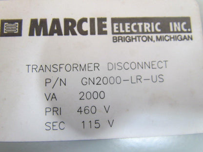 Marcie Electric GN2000-LR-US Transformer Disconnect 2000VA 460V 115V Enclosure