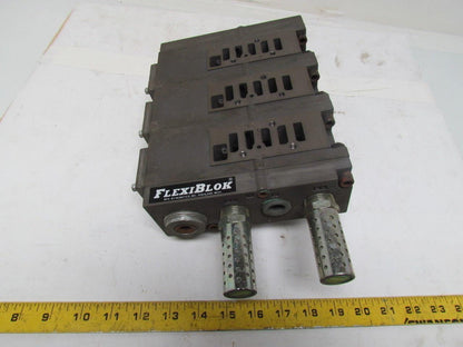 Numatics FlexiBlok 3-Block Manifold Assy 1/4" NPT Side/Bottom Ports w/End Caps