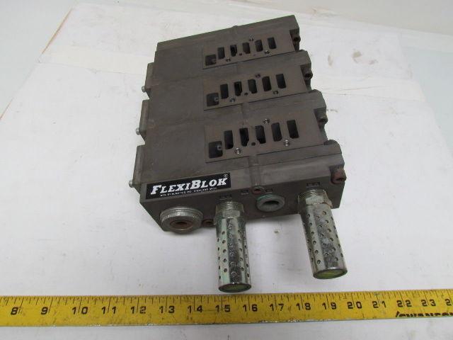 Numatics FlexiBlok 3-Block Manifold Assy 1/4" NPT Side/Bottom Ports w/End Caps