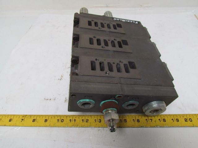 Numatics FlexiBlok 3-Block Manifold Assy 1/4" NPT Side/Bottom Ports w/End Caps