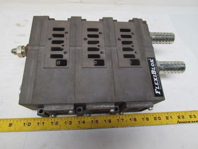 Numatics FlexiBlok 3-Block Manifold Assy 1/4" NPT Side/Bottom Ports w/End Caps