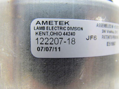 Ametek 122207-18 2-Stage 1-Speed Vacuum Motor/Blower Tangential 24VDC 130 CFM