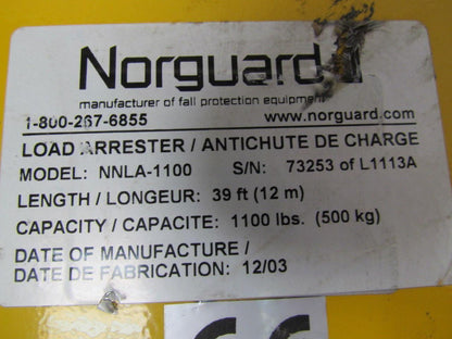 Norguard NNLA-1100 Fall Load Arrester Self-Retracting Lifeline 39' Cable 1100Lb