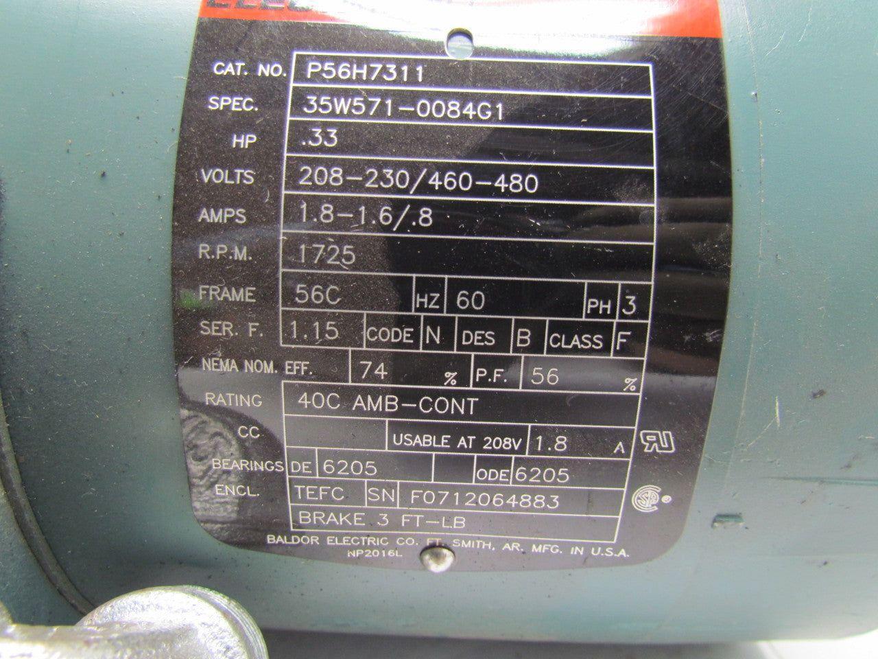Reliance Electric P56H7311 3Ph Motor .33HP 1725RPM 208-230/460-480V 56C