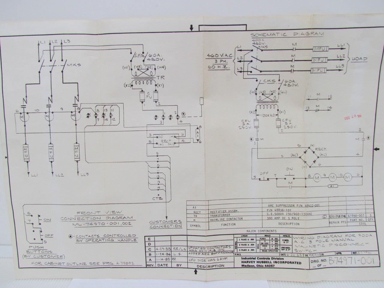 Hubbell B-74971-001 Euclid Manual-Magnetic Disconnect Switch Type 4245 Sz 5 300A