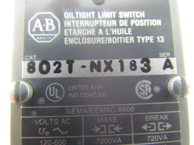 Allen-Bradley 802T-NX183 Oil Tight Limit Switch w/6' Cable & 13 Terminal Box