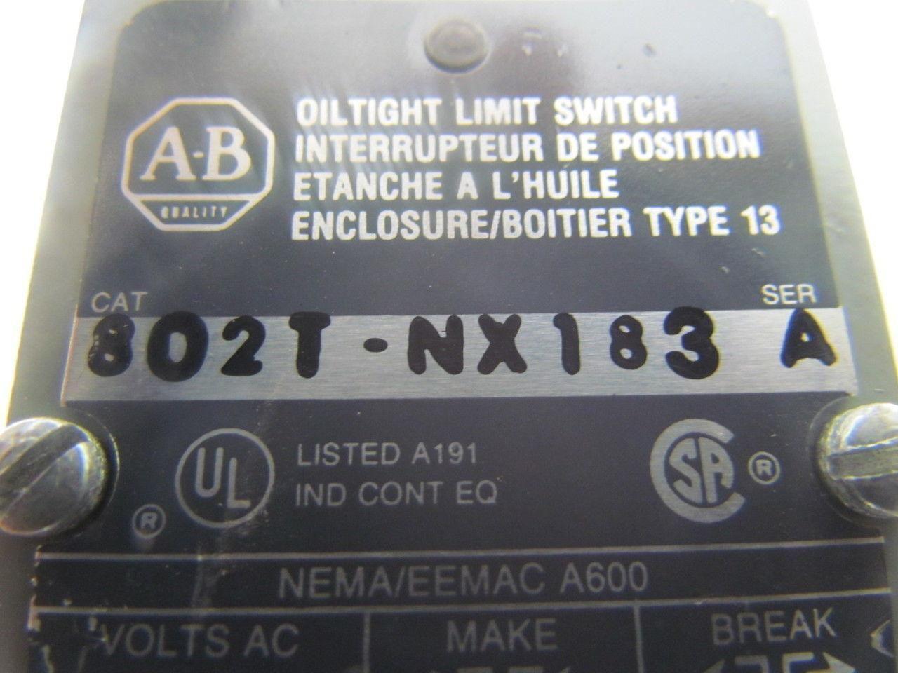 Allen-Bradley 802T-NX183 Oiltight Limit Switch w/6 Pin Connector NEW Take-Off
