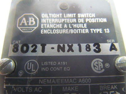 Allen-Bradley 802T-NX183 Oiltight Limit Switch w/6 Pin Connector NEW Take-Off