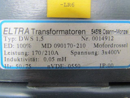 Eltra Type DWS MD 090170-2 10 Electrical Inductor Line/Load Reactor