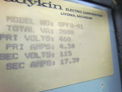 DayKin GPFS-01 TL105 Transformer Disconnect Switch Enclosure 2000VA 460/115V