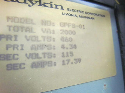 DayKin GPFS-01 TL105 Transformer Disconnect Switch Enclosure 2000VA 460/115V