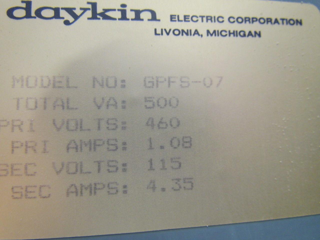 DayKin GPFS-07 Transformer Disconnect Switch Enclosure 500VA 460/115V 12x12x7"