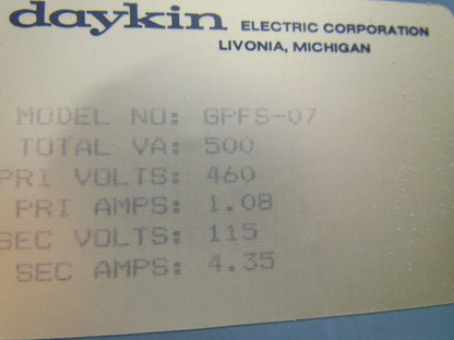 DayKin GPFS-07 Transformer Disconnect Switch Enclosure 500VA 460/115V 12x12x7"
