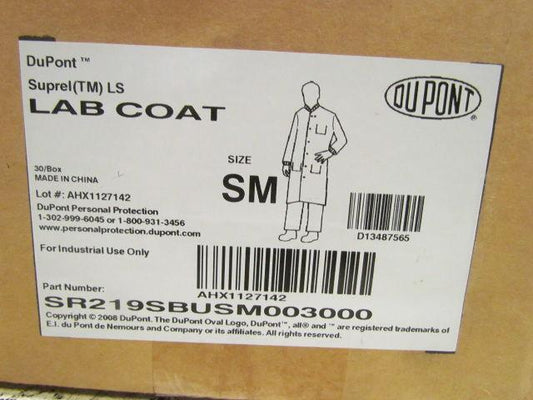 Dupont SR219SBUSM003000 Blue Disposable Lab Coat Size Small Suprel LS Lot of 30