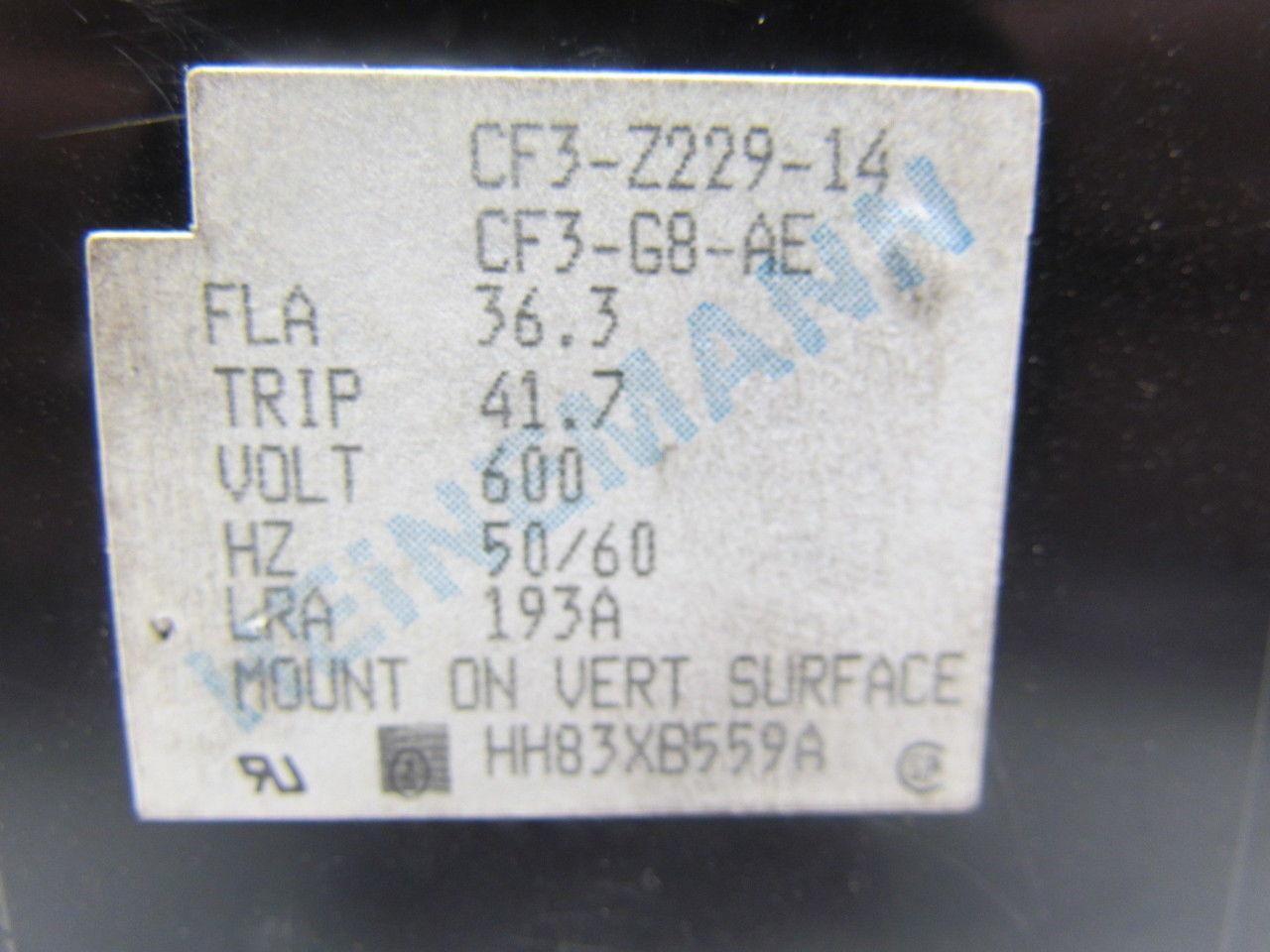 Heinemann CF3-G8-AE CF3-Z229-14 3-Pole Circuit Breaker 36.3A 600V