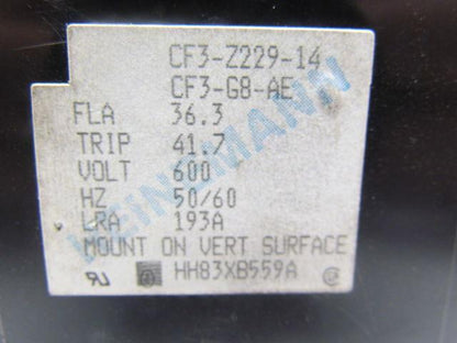Heinemann CF3-G8-AE CF3-Z229-14 3-Pole Circuit Breaker 36.3A 600V