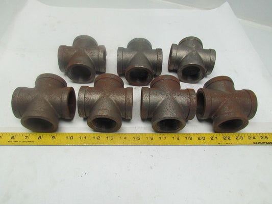 JP Ward 1-1/2"NPT Class 150 Malleable Iron Black Pipe Cross Fitting Lot of 7 USA