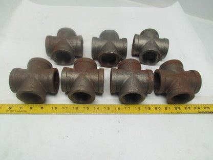 JP Ward 1-1/2"NPT Class 150 Malleable Iron Black Pipe Cross Fitting Lot of 7 USA