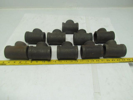 1-1/2x1-1/2x1-1/4" NPT Class 150 Malleable Iron Black Pipe Fitting Tee Lot of 10