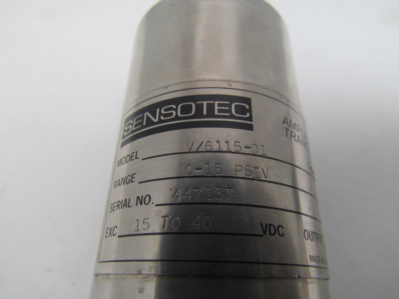Sensotec V/6115-01 Pressure Transducer 0-15PSIV 16-40VDC 6-Pin 1/4" NPT