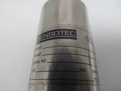 Sensotec V/6115-01 Pressure Transducer 0-15PSIV 16-40VDC 6-Pin 1/4" NPT