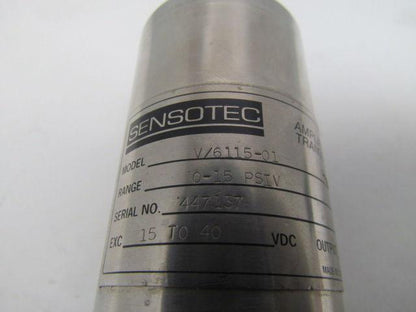 Sensotec V/6115-01 Pressure Transducer 0-15PSIV 16-40VDC 6-Pin 1/4" NPT