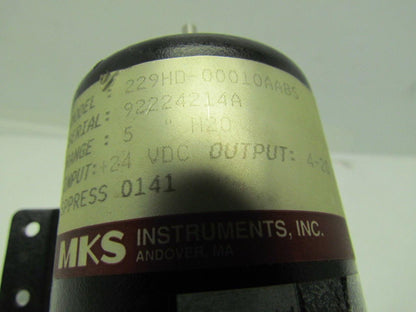 MKS 229HD-00010AABS 229A Pressure Transmitter 5" H20 Range Transducer Type 229A