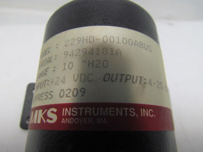 MKS 229HD-00100ABUS Pressure Transmitter Transducer 10" H20 Range Type 229A
